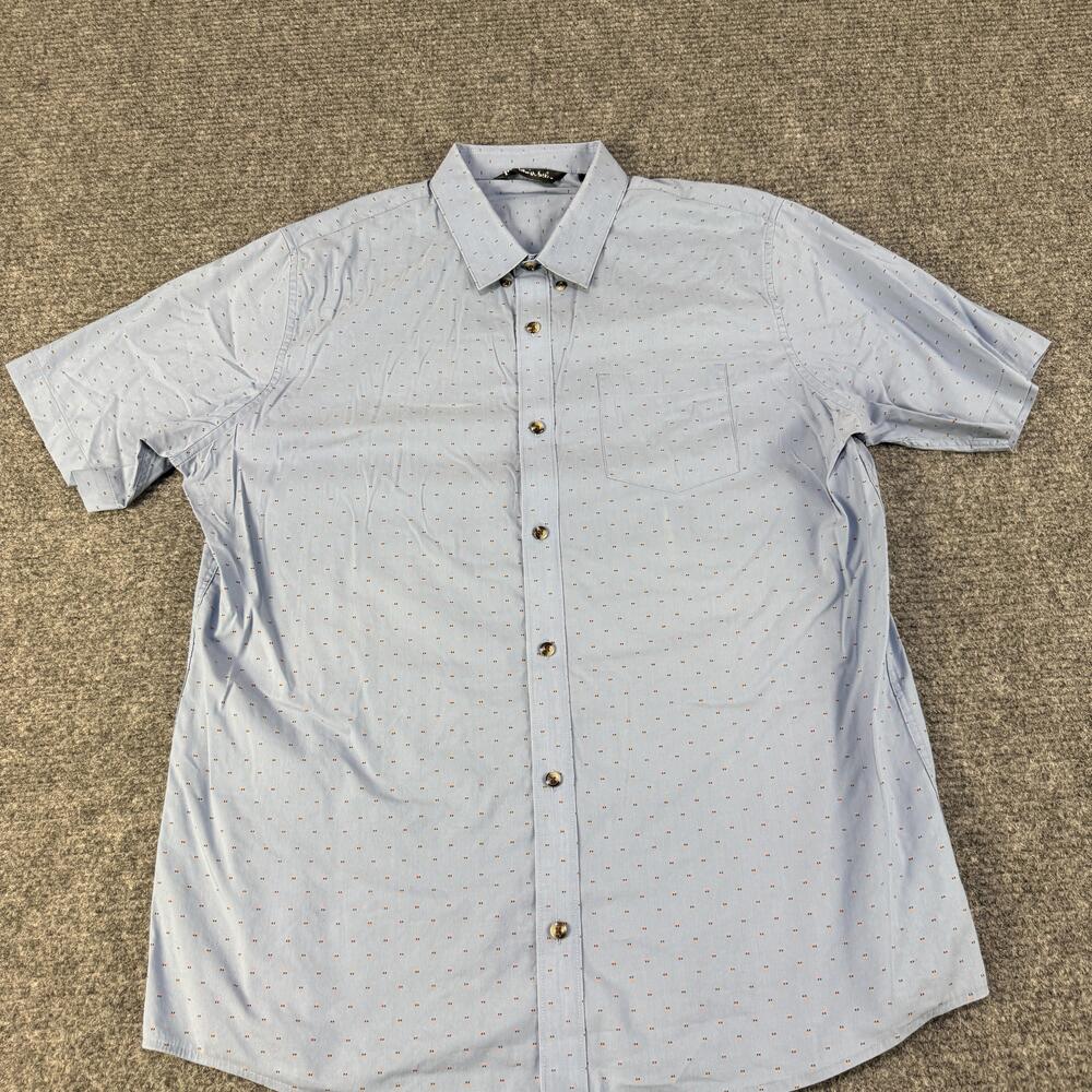 TravisMathew Shirt Mens XL Blue Short Sleeve Stretch Golf Casual Button Up